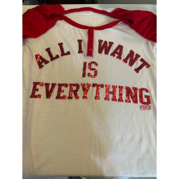 PINK Victoria’s Secret Christmas Sequin All I Want Is Everything Long Sleeve Top - Picture 6 of 8